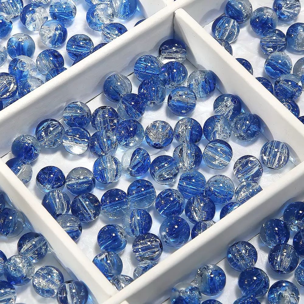 [開封] NEW.水模様ブルー系ガラスビーズ 直径約 10mm、全 20 種展開 アクセサリー自作 DIY 手芸素材