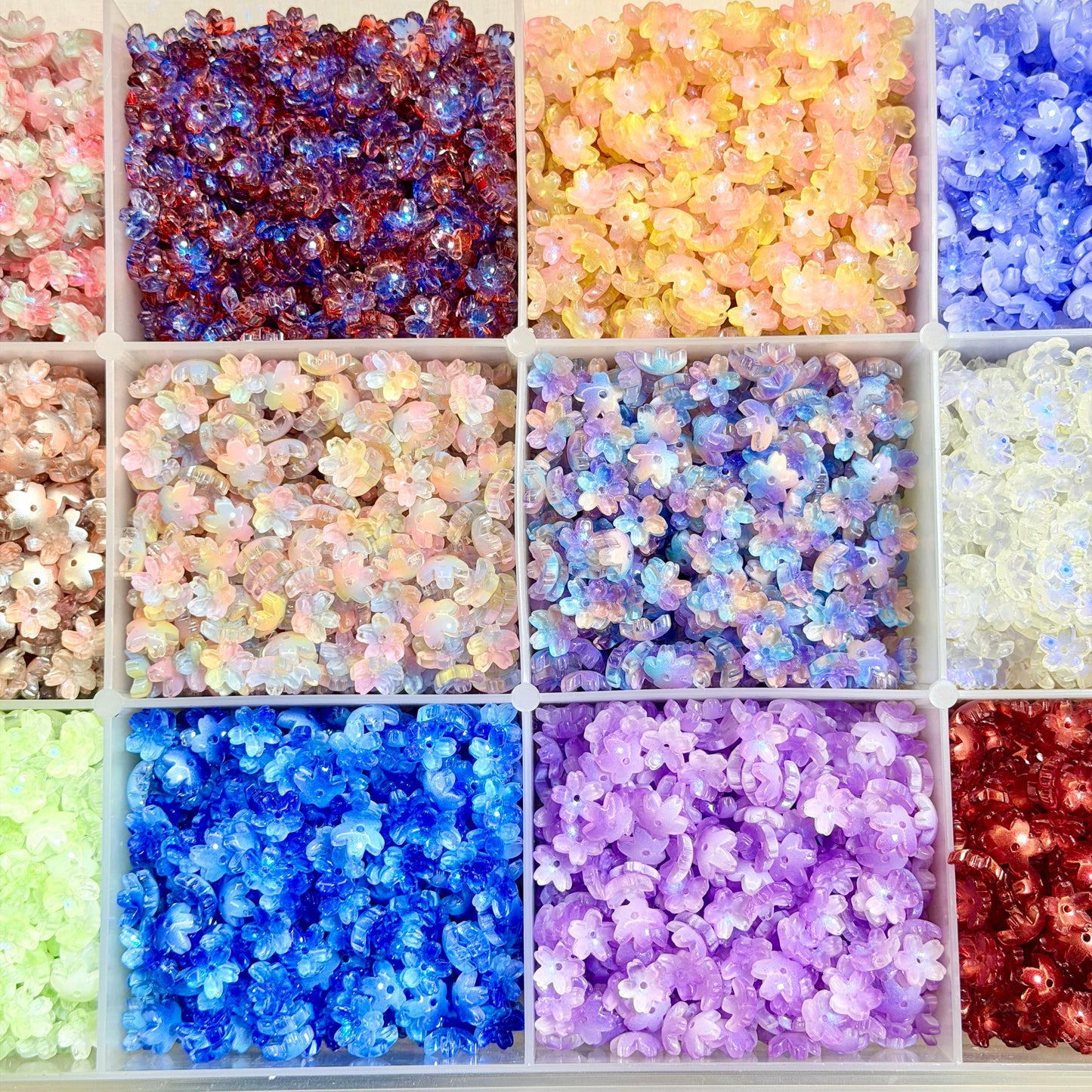 [開封] NEW高品質ガラス素材、華やか小桜モチーフ、約 10mm、ハンドメイド DIY 飾りパーツ