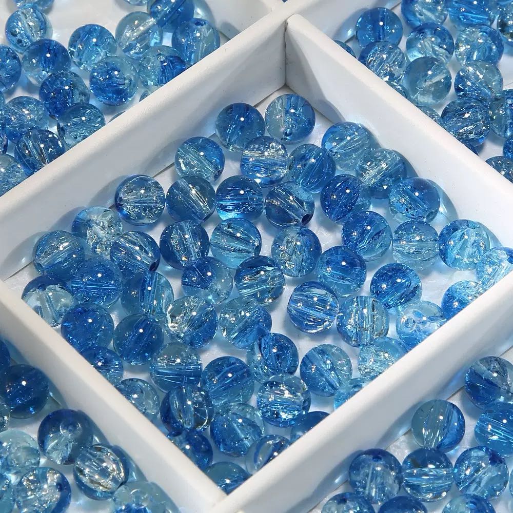 [開封] NEW.水模様ブルー系ガラスビーズ 直径約 10mm、全 20 種展開 アクセサリー自作 DIY 手芸素材