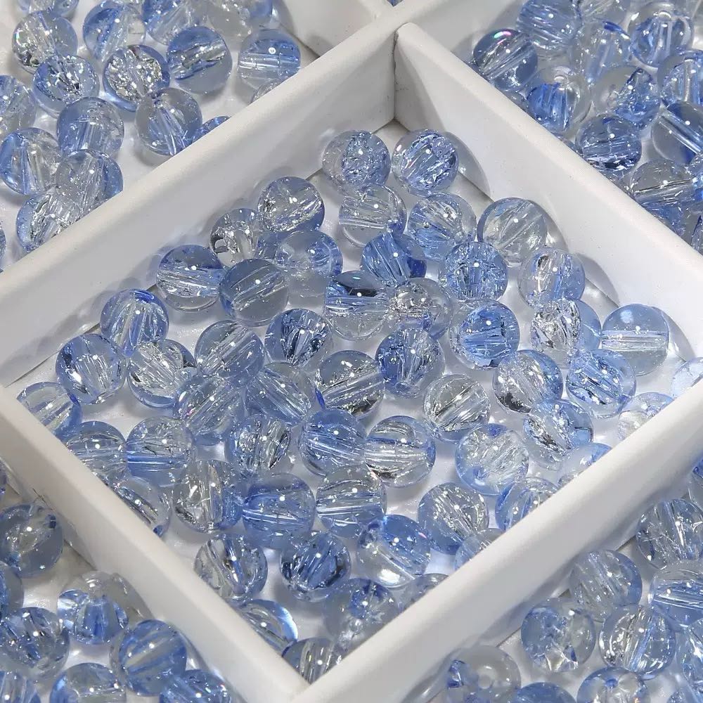 [開封] NEW.水模様ブルー系ガラスビーズ 直径約 10mm、全 20 種展開 アクセサリー自作 DIY 手芸素材