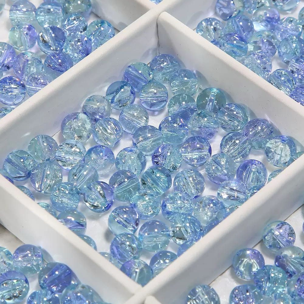 [開封] NEW.水模様ブルー系ガラスビーズ 直径約 10mm、全 20 種展開 アクセサリー自作 DIY 手芸素材