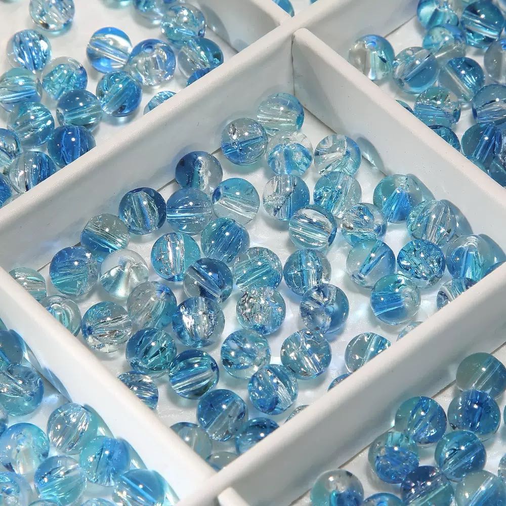 [開封] NEW.水模様ブルー系ガラスビーズ 直径約 10mm、全 20 種展開 アクセサリー自作 DIY 手芸素材