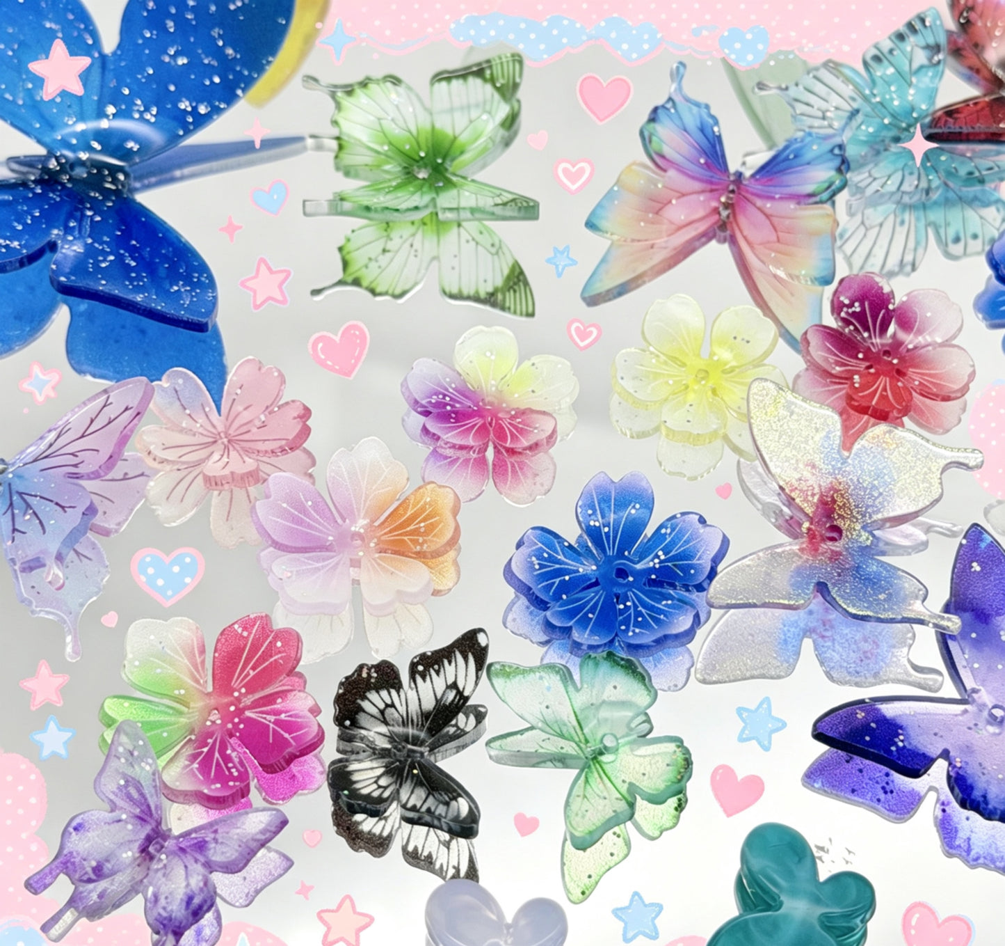 [開封]熱収縮・樹脂・アクリル 花蝶アクセサリー