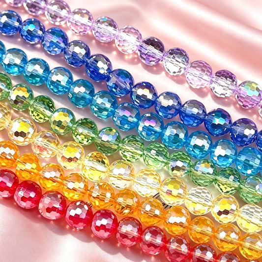 [開封]NEW.10mm 多面カットキラキラ丸ビーズ ストレートホール DIY ハンドメイドアクセサリー素材