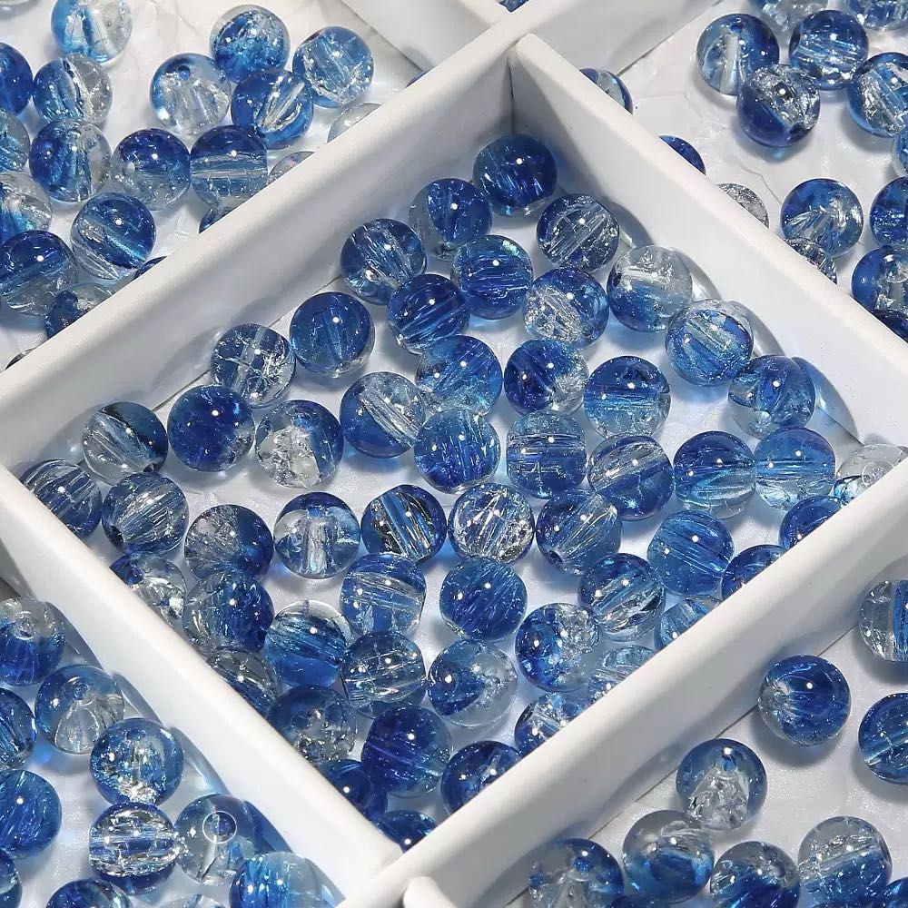 [開封] NEW.水模様ブルー系ガラスビーズ 直径約 10mm、全 20 種展開 アクセサリー自作 DIY 手芸素材