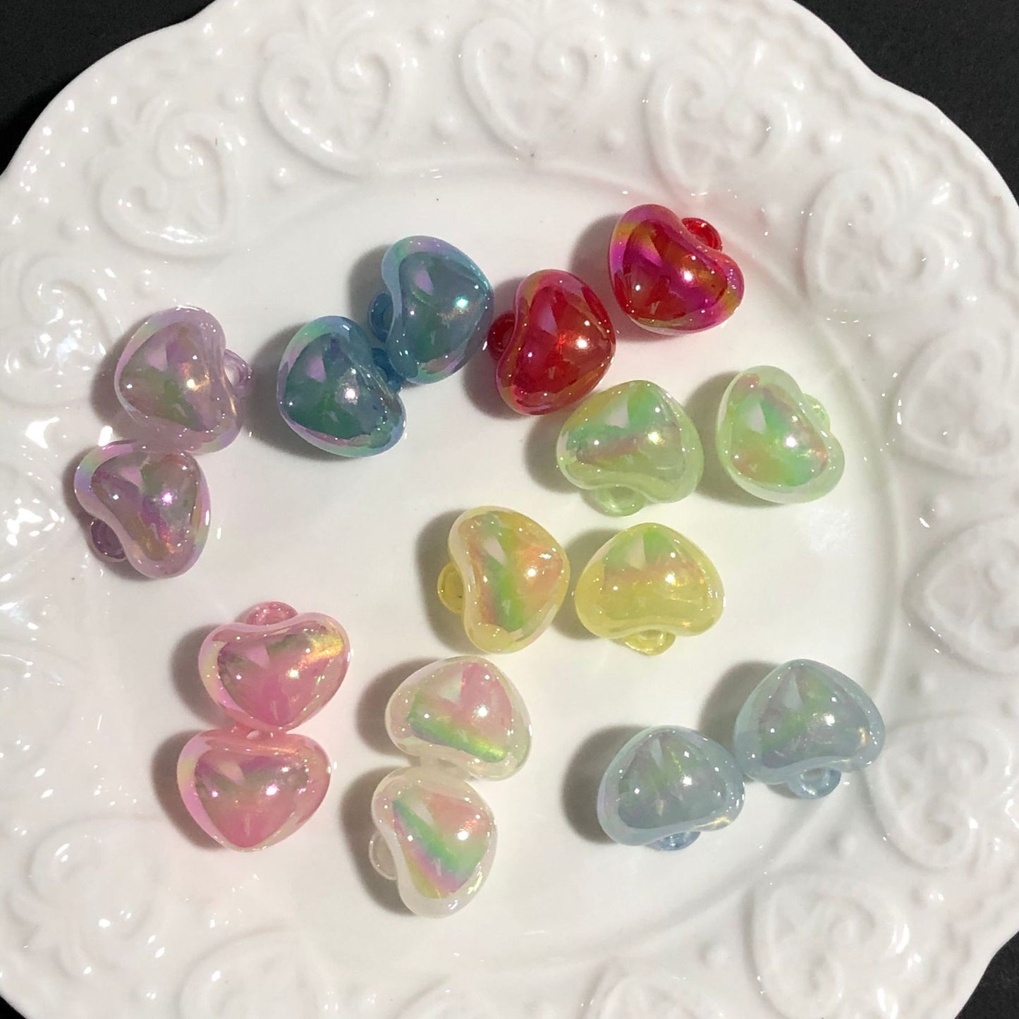 [開封] NEW.ハート型吊り穴付きパーツ 全 9 色 DIY 手芸装飾素材
