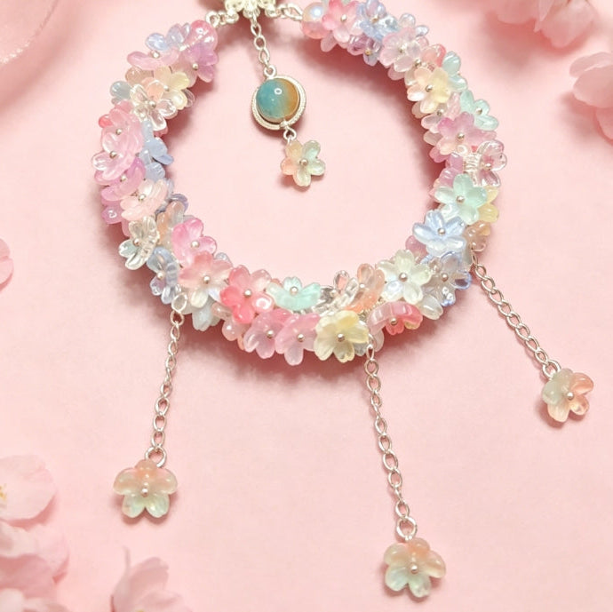 [開封] NEW高品質ガラス素材、華やか小桜モチーフ、約 10mm、ハンドメイド DIY 飾りパーツ