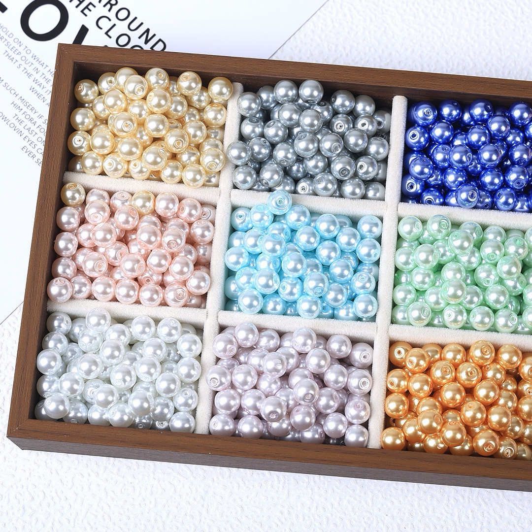[開封] NEW.柔らかいパール光沢が魅力のガラス素材ビーズ アクセサリー作り DIY 手芸パーツ