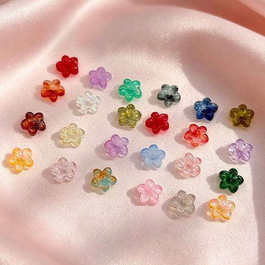 [開封]NEW.クリア可愛い 10mm 5 弁花ガラス飾りビーズ