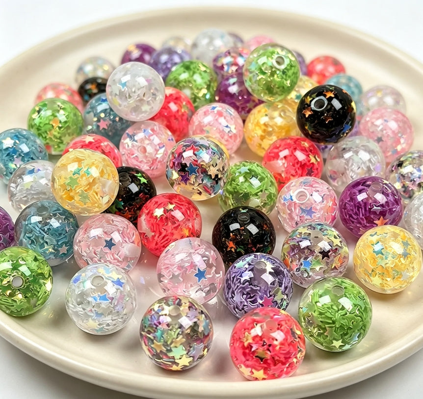 [開封] NEW.約 16mm ラメ封入 貫通穴ビーズ