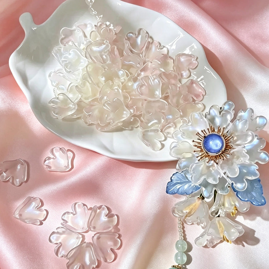 [開封] NEW.穴あきガラスペタル＆リーフ　DIY アクセサリーパーツ