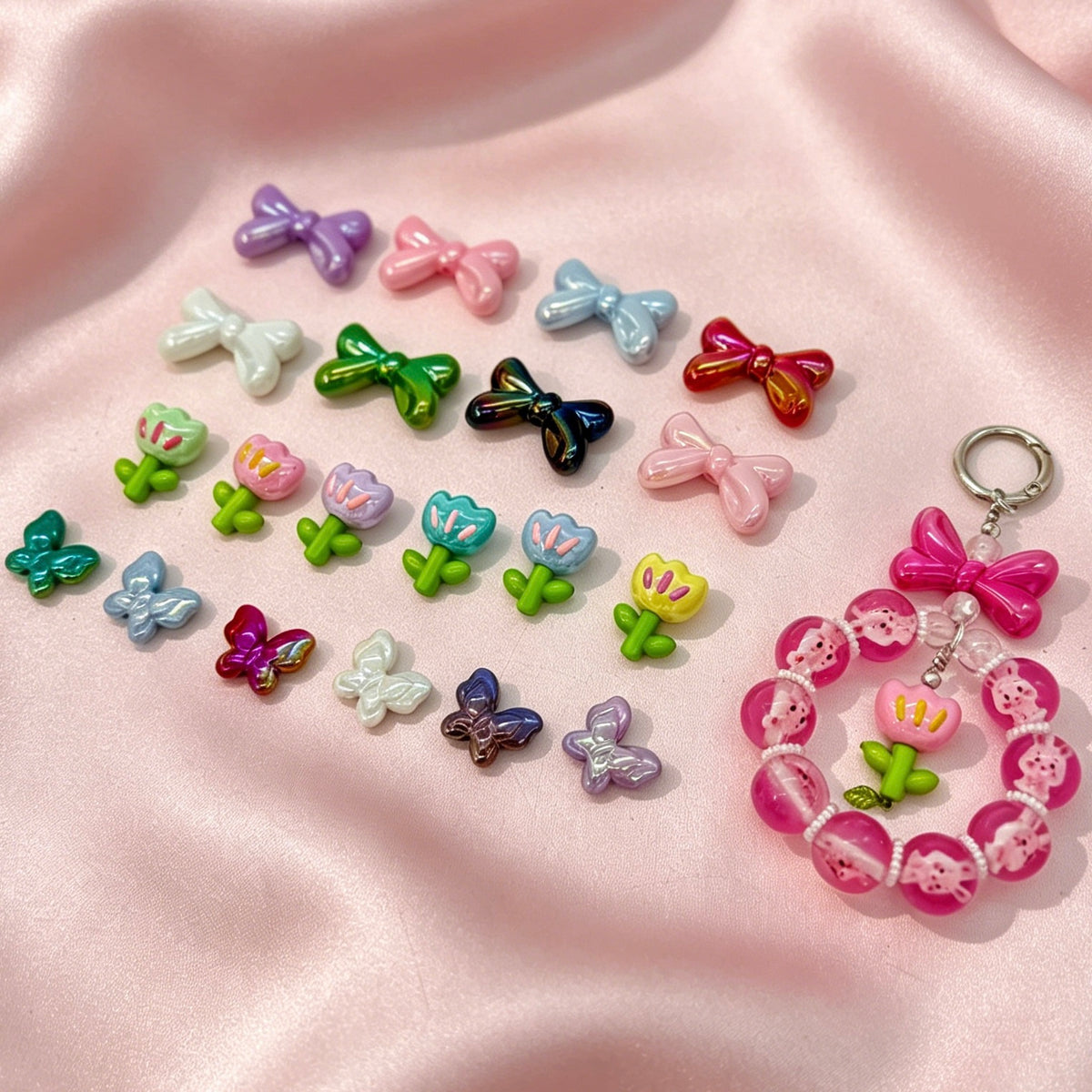 [開封] NEW.アクリル素材リボン・花・蝶 携帯ストラップや花環などに使えます