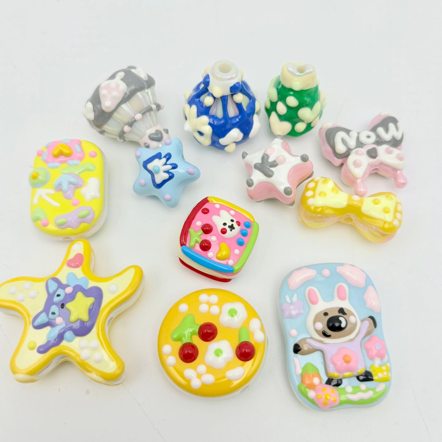[開封] NEW.繊細手描きビーズ 1 粒ずつデザイン違う一点もの DIY 素材