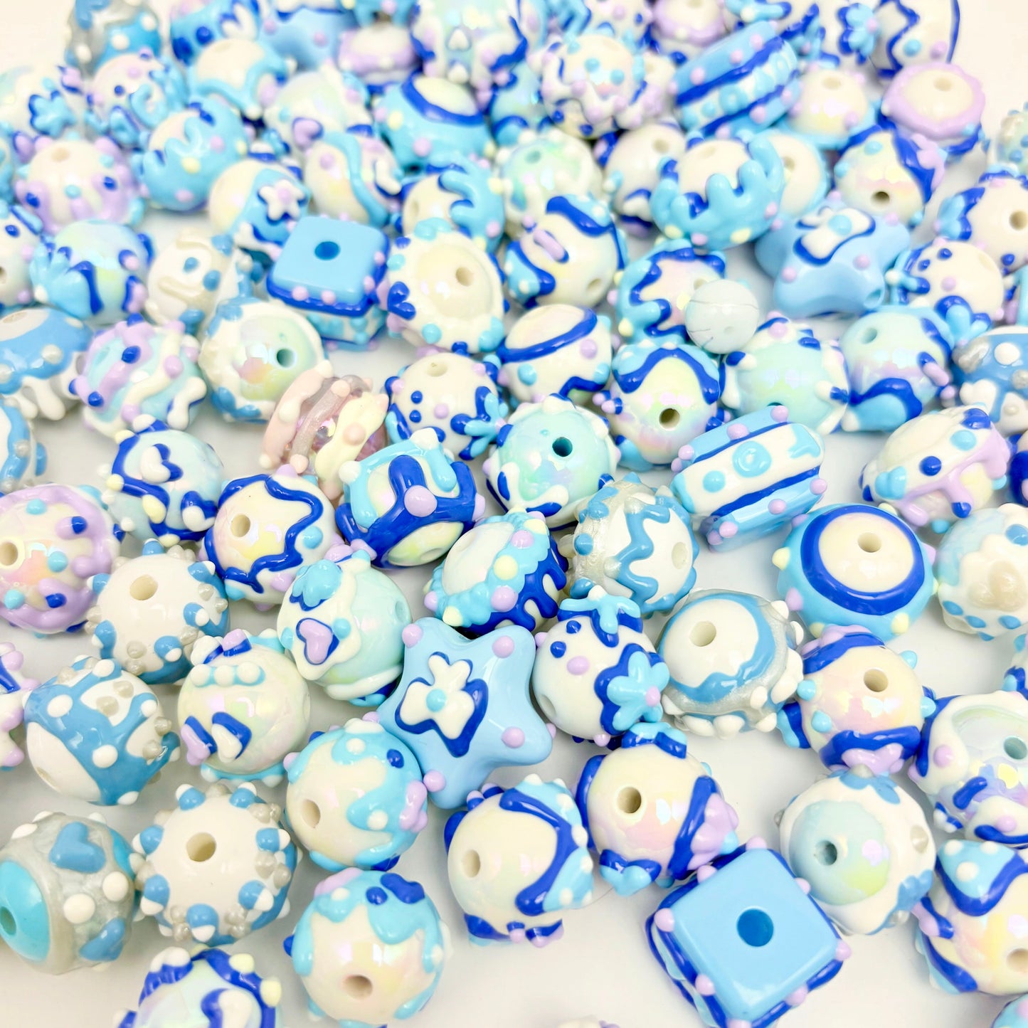 [開封] NEW.繊細手描きビーズ 1 粒ずつデザイン違う一点もの DIY 素材