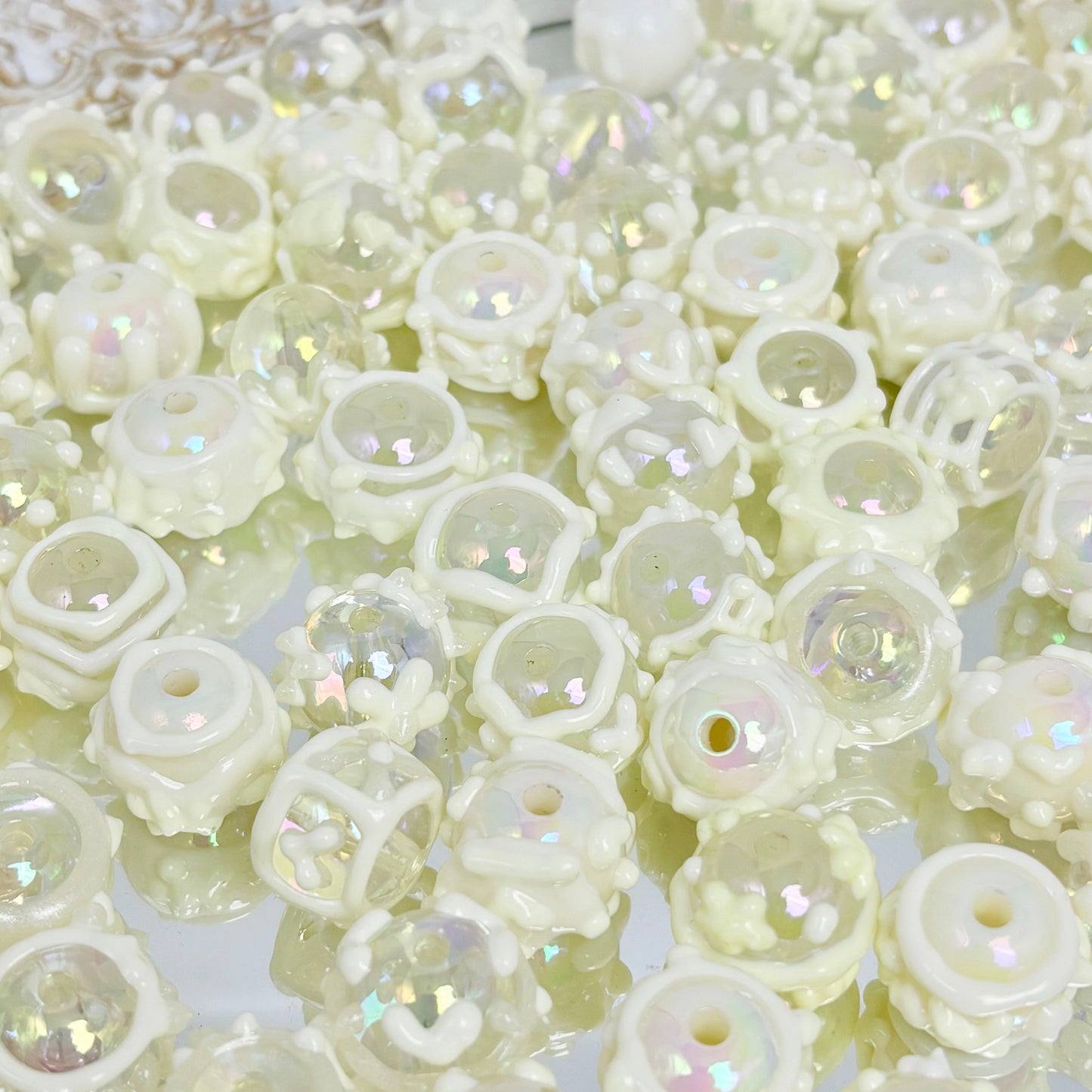 [開封] NEW.繊細手描きビーズ 1 粒ずつデザイン違う一点もの DIY 素材